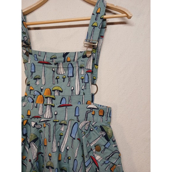 Unique vintage small mushroom cotton overall mini dress - Picture 3 of 7